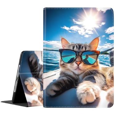Imagem de Capa para Samsung Galaxy Tab S10 Lite/S10 FE 2025/S9 FE 10,9 polegadas/S9 11 polegadas 2023, capa fina dobrável com suporte para Galaxy Tab S10 Lite, gato usando óculos de sol