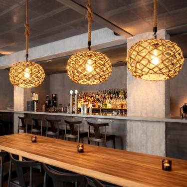 Imagem de Luminária Pendente Corda Sisal Bar Sinuca Pergolado Gourmet Varanda Pr