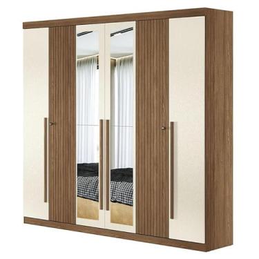 Imagem de Guarda Roupa Casal com 6 Portas e 4 Gavetas, Espelho e Buriti Jatobá/Areia - Santos Andirá