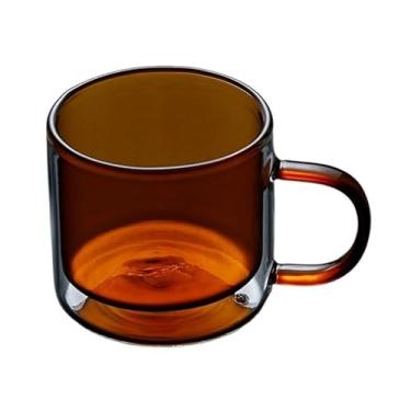Imagem de Copos de vidro coloridos de parede dupla, xícaras de chá de vidro borossilicato, canecas de café com alça, 250 ml (âmbar)