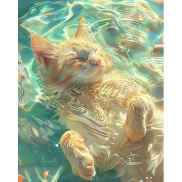 Imagem de Kit de pintura por números para adultos iniciantes, kits de pintura fácil de gatos por números em tela sem moldura, pintura a óleo acrílica faça você mesmo animal para adultos kits de pintura por