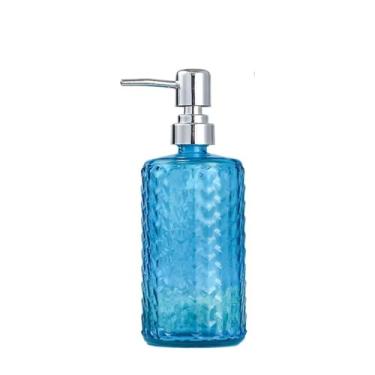 Imagem de KHUTRW3D Garrafa dispensadora de sabão para casa/hotel/banheiro garrafa de loção push de vidro 500 ml suporte de sabão transparente cilíndrico azul/transparente/cinza/laranja/rosa garrafa bomba de