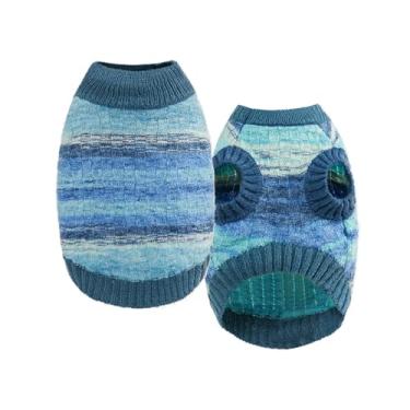 Imagem de Dream Series Suéter de malha gradiente para gatos - Moletom com capuz macio e quente de lã com alta elasticidade, design à prova de vento para conforto no inverno (azul, M)