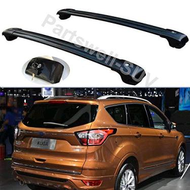 Imagem de YiXi-Partswell 2 peças de rack de teto travável barras transversais bagageiro alumínio adequado para Ford Escape Kuga 2013-2019 - preto