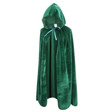 Imagem de OurLore Capa de veludo infantil com capuz, unissex, fantasia de Halloween para cosplay infantil (verde, 60 cm)