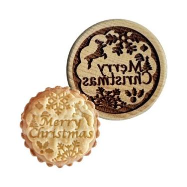 Imagem de Carimbo De Madeira Para Biscoitos De Natal Com Padrão De Rena E Boneco