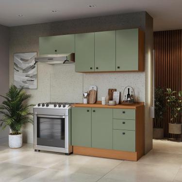 Imagem de Armário de Cozinha Compacta 3 Gavetas 200cm Canela/Verde Frevo Pixel Kappesberg