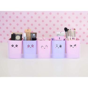 Imagem de Kit Doçura 5 Porta Objetos Organizadores Em Tom Pastel Rosa e Lilás Co