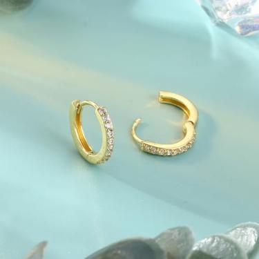 Imagem de Conjunto de brincos femininos pequenos de argola banhados a ouro 14 quilates e argolas delicadas de zircônia cúbica, 10mm, Aço inoxidável, Sem pedra preciosa