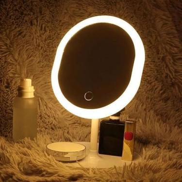 Imagem de Espelho de Maquiagem com Luz LED, Touch Sensor, Rotação 180 Graus, 3 Tipos de Iluminação, Portátil com Base de Mesa, 30x17x15 cm