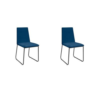 Imagem de Kit 2 Cadeiras De Jantar Cozinha Industrial Lexa Veludo Élpis Móveis Azul Marinho Preta