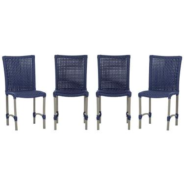 Imagem de 4 Cadeiras De Jantar Cannes De Alumínio Pintura Fendi Trama Azul