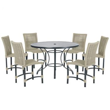 Imagem de Mesa Ascoli 120 Cm Com 6 Cadeiras Cannes De Alumínio Trama Rami