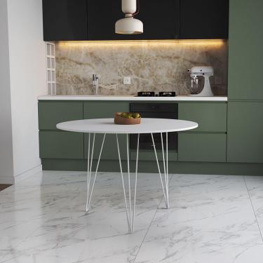 Imagem de Mesa De Jantar Redonda 90Cm Branca Clips 3 Pés Ferro Branco