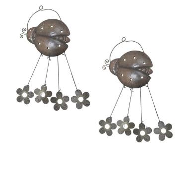 Imagem de Sino Dos Ventos Flores Joaninha Kit 2 Unidades Jardim Quintal Decoraçao Varanda Enfeite Som Suave Relaxante