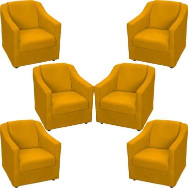 Imagem de Kit 6 Poltronas Mila Pé De Plástico Cromado - Mostarda Suede