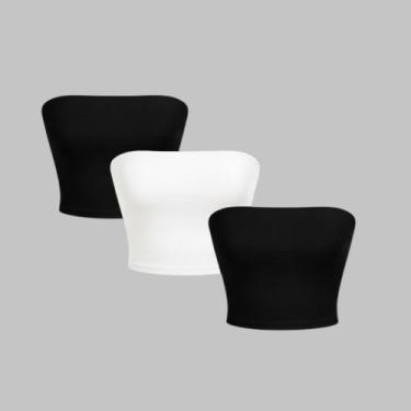 Imagem de Kit 3 Top Tube Cropped Faixa sem alça Básico Feminino Suplex Premium -
