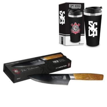 Imagem de Faca Corinthians + copo termico  Aço Inox Oficial Churrasco Presente C