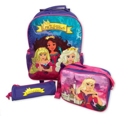 Imagem de Kit Mochila Infantil Escolar Com 3 Peças Princesas Rosa/Roxo