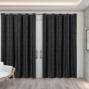 Imagem de Cortina Sala Quarto Semi Blackout Jacquard Preto 4,00X2,80