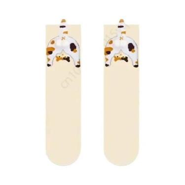 Imagem de Meias De Casal 3D Engraçadas De Gato E Ovo, Cano Médio, Quentes De Inv