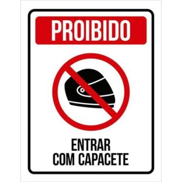 Imagem de Kit 10 Placas Proibido Entrar Com Capacete 27X35 - Sinalizo