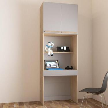 Imagem de Módulo Escrivaninha San Diego 1 Gaveta 2 Portas 80cm Aveiro Oak E Cinz