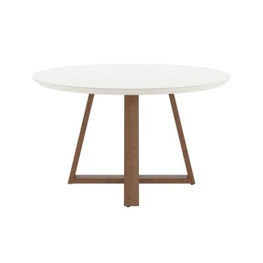 Imagem de Mesa de Jantar Redonda Bennett 115 cm Natural com Vidro Off White - PR