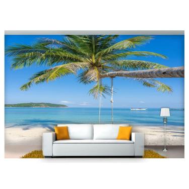 Imagem de Papel De Parede Praia Mar Céu Azul Balanço 3D  Npr239