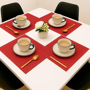 Imagem de Jogo 4 Lugar Americano Retangular Mesa Pvc Vermelho Executivo 30x45cm Em Casa Tem