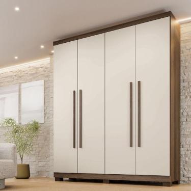 Imagem de Guarda Roupa Casal 4 Portas com Pés Filadelfia Benetil, Imbuia/Off Are
