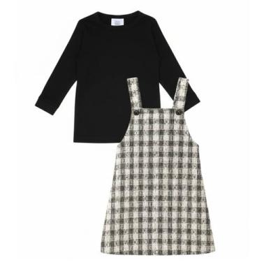 Imagem de Kit Salopete Xadrez + Blusa Branca Térmica Infantil - Fofotinhos, Pret