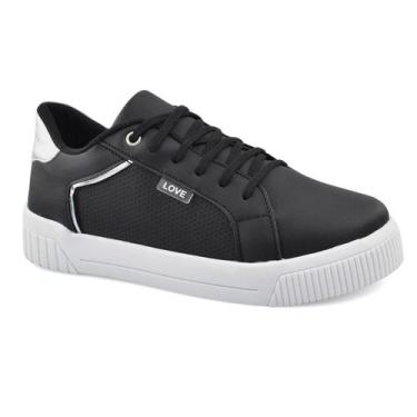 Imagem de Tênis Godiva Minimalista Recortes Feminino Preto Prata, 35