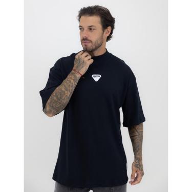 Imagem de Camiseta Oversized Gola Alta Borracha Triângulo White Black Streetwear Preto-Masculino