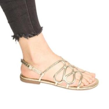 Imagem de Sandália Rasteira Feminina Via Uno Trançado Gota Metalizada-Feminino