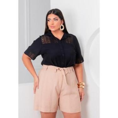 Imagem de Bermuda Plus Size Cintura Alta com Faixa e Pesponto-Feminino