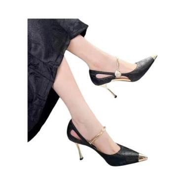 Imagem de Sandálias Femininas De Verão Com Salto Fino Metálico Pontiagudo, Elega