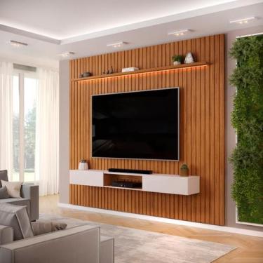 Imagem de Painel com Bancada para TV até 75 Polegadas Ripado com LED DJ Móveis T