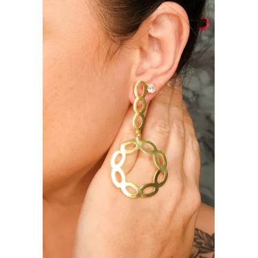Imagem de Brinco com Fio e Círculo com Arcos Banhado em Ouro 18k