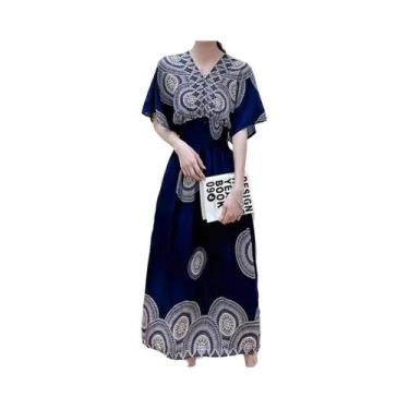Imagem de Vestido Midi Vintage Boêmio Floral Para Mulheres Com Decote Em V E Cin