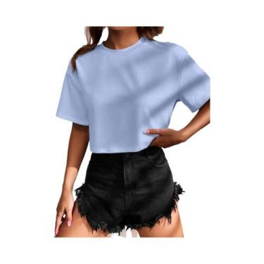 Imagem de Camiseta feminina de manga curta cor sólida estilo universitário top r