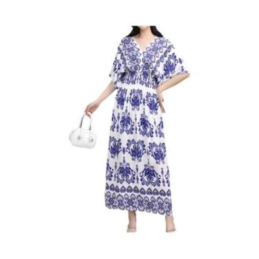 Imagem de Vestido Midi Vintage Boêmio Floral Para Mulheres Com Decote Em V E Cin
