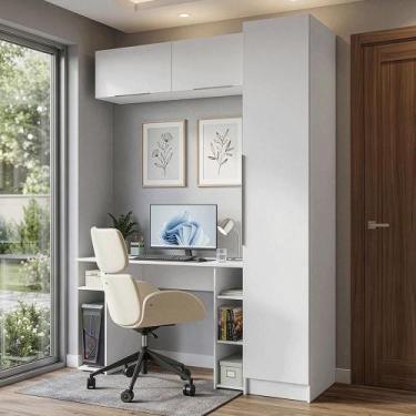 Imagem de Conjunto Home Office 1 Guarda-Roupa 2 Aéreos Neo 1 Escrivaninha Branco