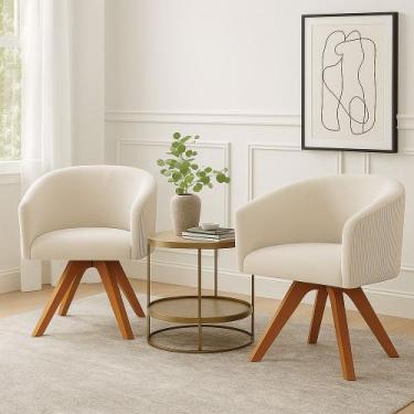 Imagem de Poltrona Sala Decorativa kit 2 Arielle Giratória Madeira MM35 Cotelê E