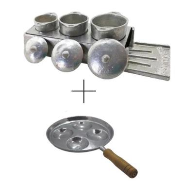 Imagem de Kit Miniatura de Fogão A Lenha e Frigideira Frita 4 Ovos - Alumínios P