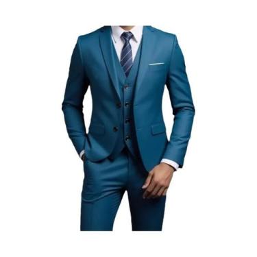 Imagem de Terno Masculino Estilo Britânico Em Cor Sólida, Blazer, Colete E Calça
