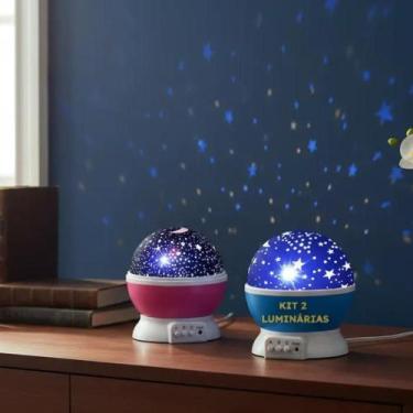 Imagem de Kit 2 Luminárias Projetor de Estrelas Galáxia Lua Abajur Giratória 360