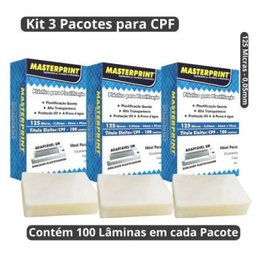 Imagem de Kit para Plastificação 3X Pacotes de CPF e Titulo de Eleitor - 125 Mic