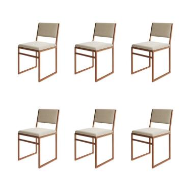 Imagem de Kit 6 Cadeiras Industrial Isa Veludo Bege Base Cobre para Mesa Sala Cozinha - Cobre/bege