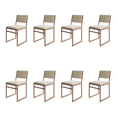 Imagem de Kit 8 Cadeiras Industrial Isa Veludo Bege Base Cobre para Mesa Sala Cozinha - Cobre/bege